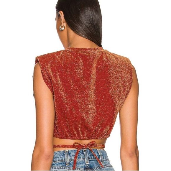 New Hansen + Gretel Sidecar Tee metallic amber tie shoulder pads event crop - Picture 2 of 9